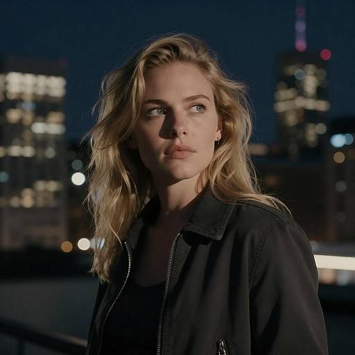 Blonde Woman in City at Night