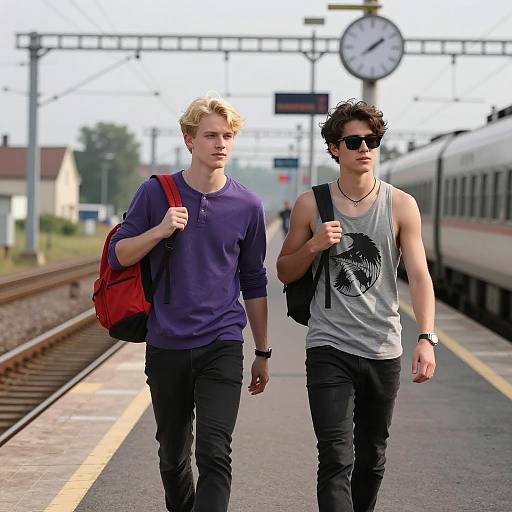 Two Friends on a Train Platform Scene