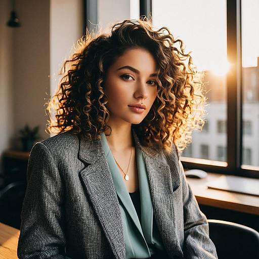 Fashion Blogger with Loose Curls in Office