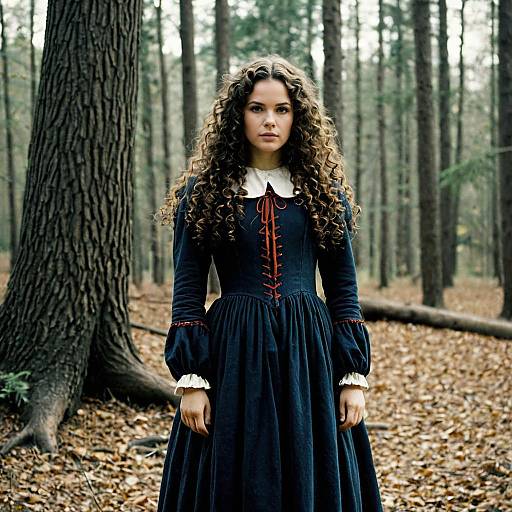 Woman in Puritan Dress in Forest