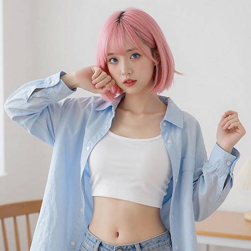 Young Woman with Pink Hair Pose