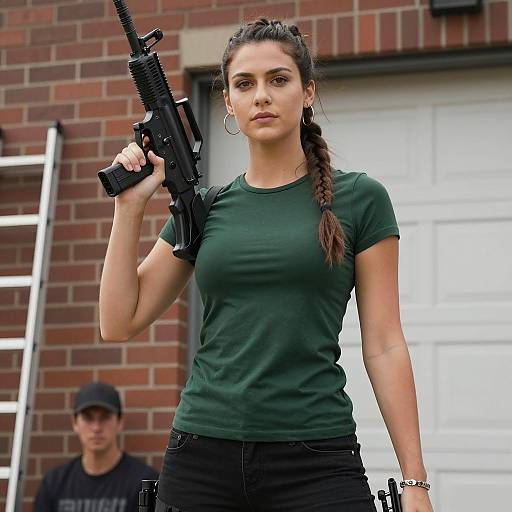Strong Woman with Firearms in Urban Setting