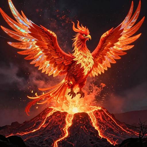 Epic Phoenix Rising from Volcano