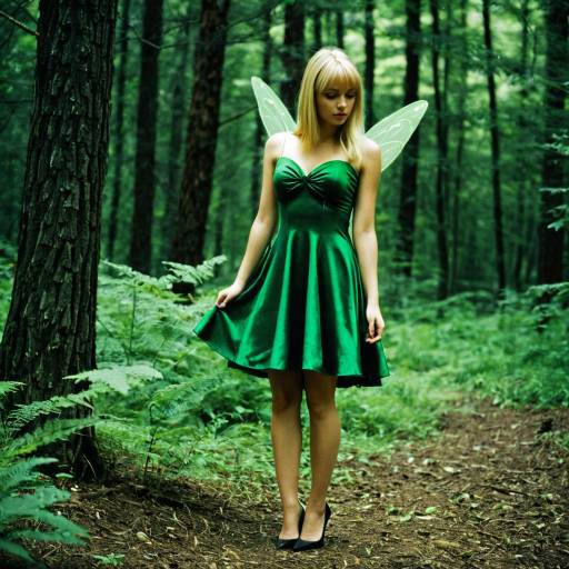 Woman in Dark Green Tinkerbell Dress in Forest