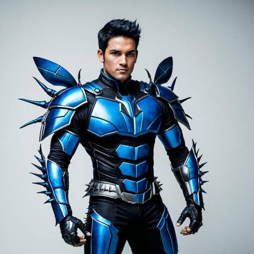 Muscular Man in Blue Beetle Cosplay Armor
