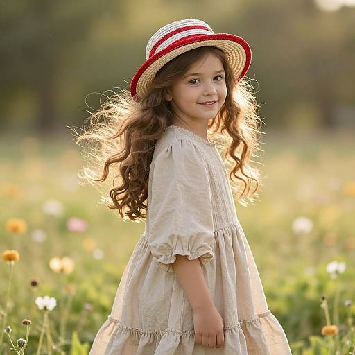 Joyful Girl in Sunny Meadow