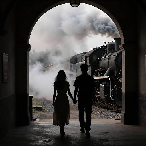 Romantic Silhouette at the Train Station