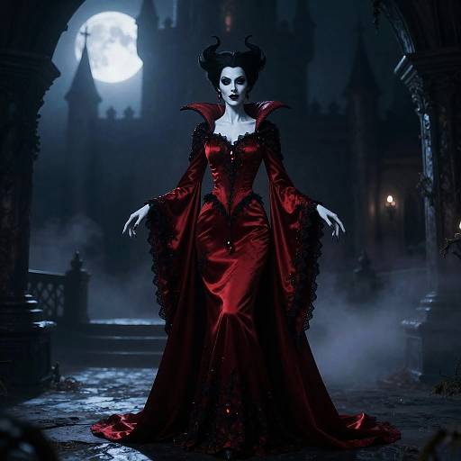 Moonlit Vampire Queen in Crimson Gown