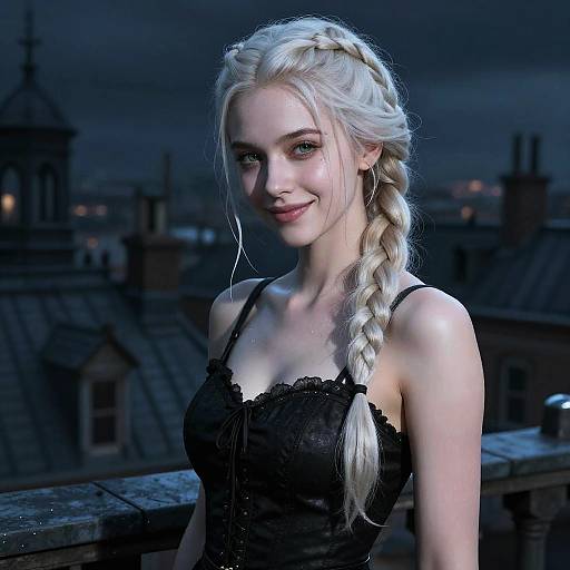 Platinum-Braided Assassin on Victorian Rooftops