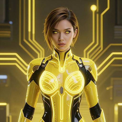 Futuristic Woman in Glowing Suit