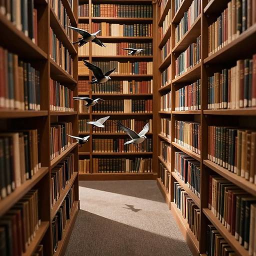 Sunlit Aisle with Gliding Birds
