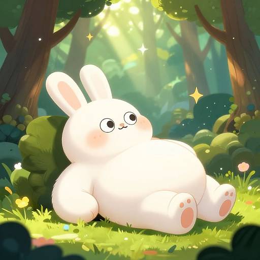 Cartoonish Enormous Rabbit in Forest