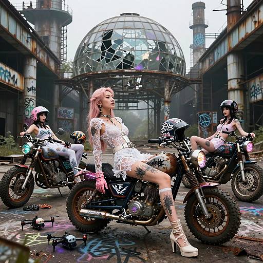Futuristic Asian Motorbike Gang in Abandoned Industrial Site