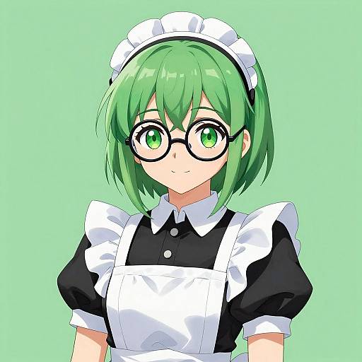 Anime Maid with Green Hair and Glasses