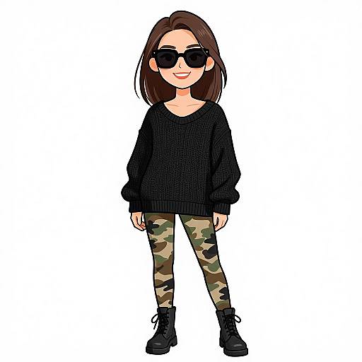 Stylish Woman in Casual Camouflage Outfit