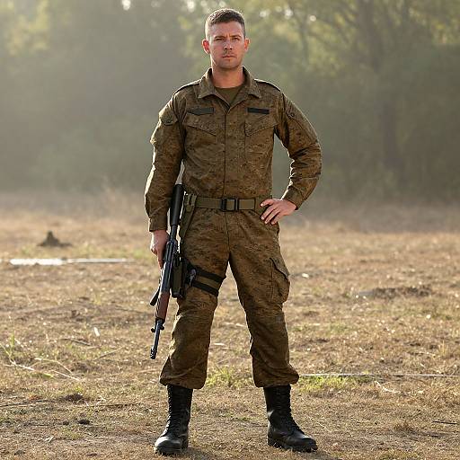 Realistic Soldier in Forested Training Ground