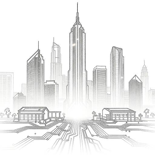 Futuristic Minimalist Cityscape Line Art