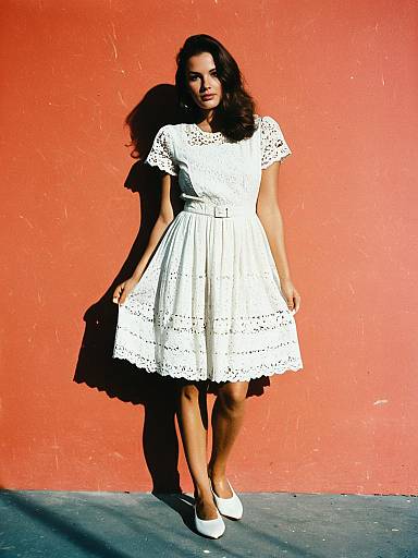 Woman in White Eyelet Lace Dress