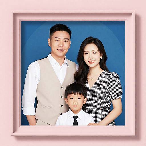 Charming Family Portrait in Pink Frame