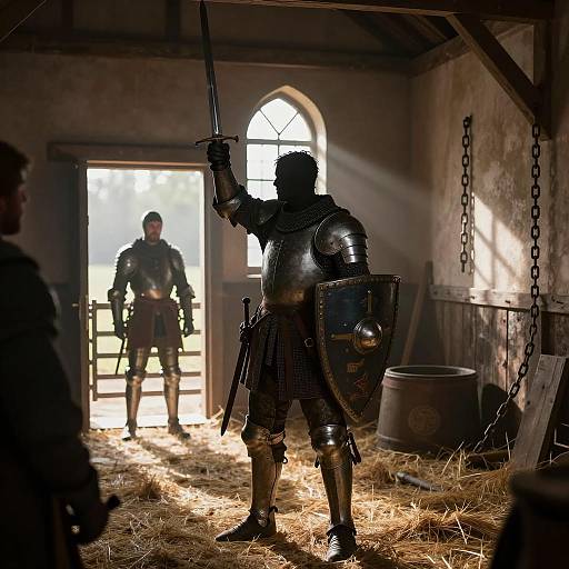 Medieval Knight in Barn Light and Shadow