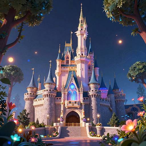 Futuristic Disney Castle in Enchanted Forest