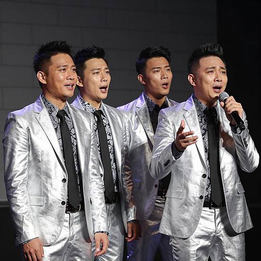 Four Men Singing on Stage in Style