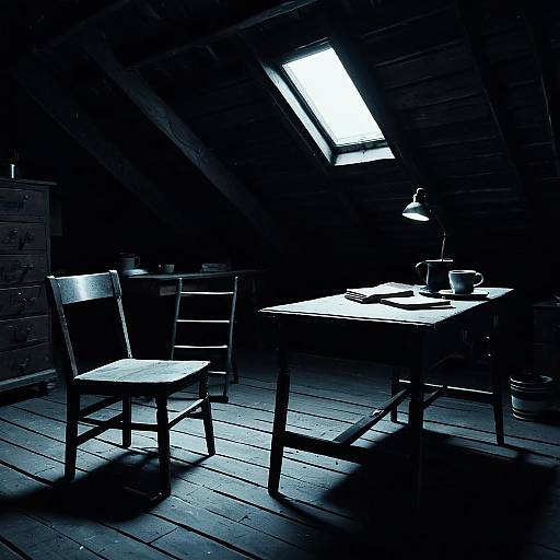 Dimly Lit Attic Workspace