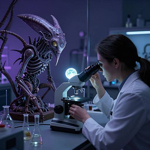 Surreal Scientist Examines Alien Specimen