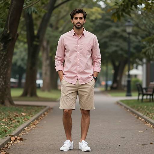 Man in Leisure Wear Standing on Park Path