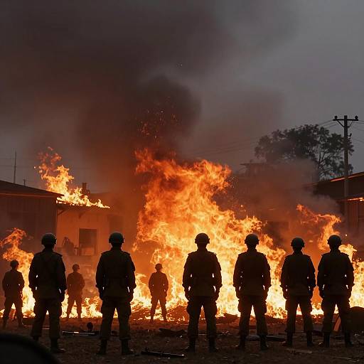 Soldiers Silhouetted Against Fiery Chaos