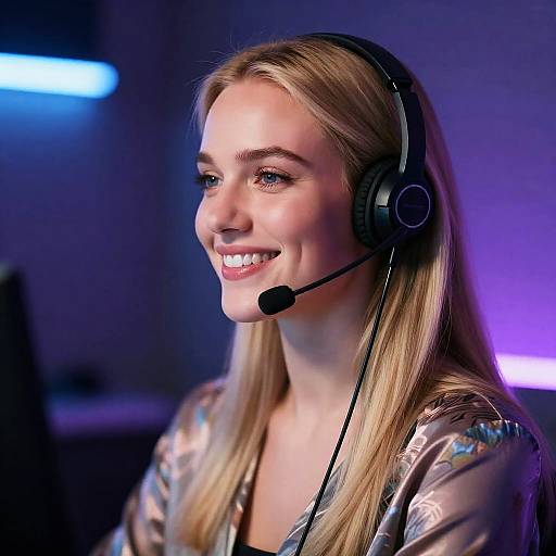 Smiling Blonde Woman with Headset Portrait
