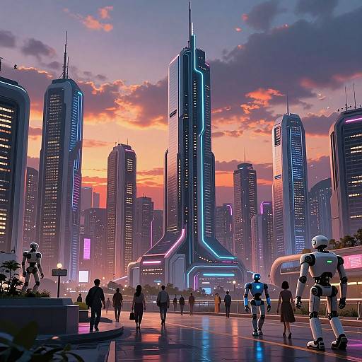 Futuristic Cityscape with Robots