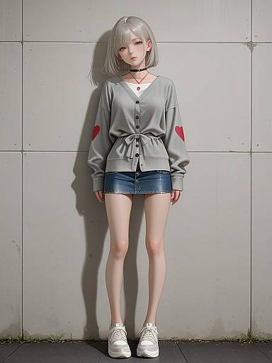 Casual Woman in Heart-Elbow Sweatshirt