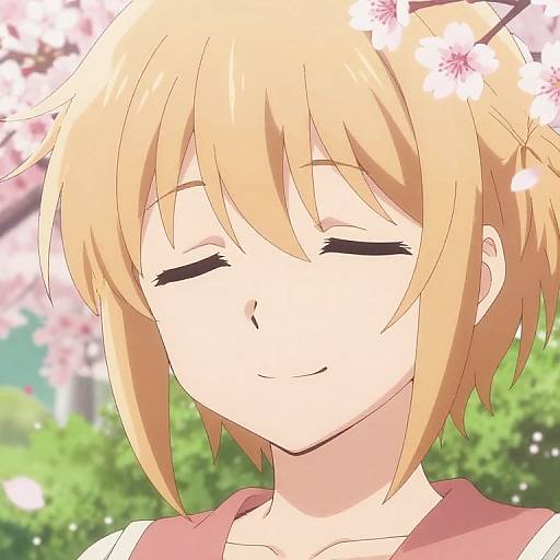 Serene Anime Character Amid Cherry Blossoms