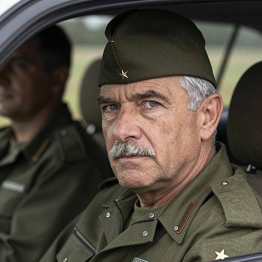 Close-Up of Military Man in Car