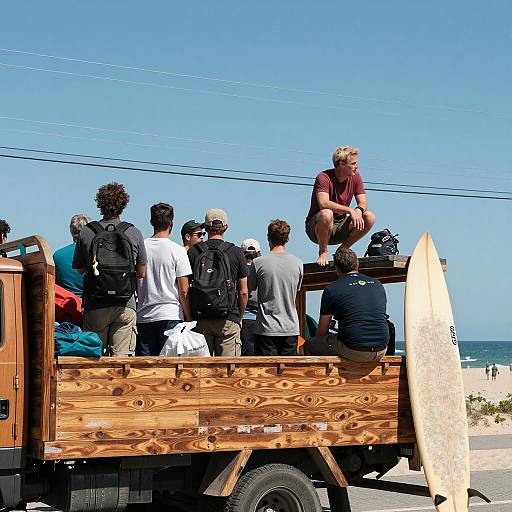 Sunny Beach Day with Crowded Truck