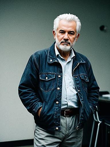 Senior Man in Denim Jacket with White Hair