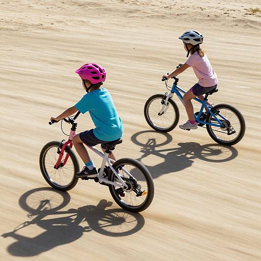 Children Cycling in Surreal Shadows