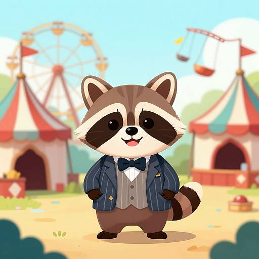 Whimsical Cartoon Raccoon at Carnival