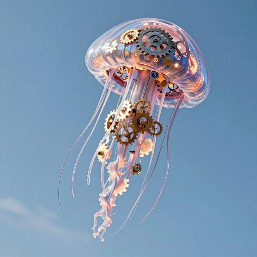 Clockwork Jellyfish Floating in Sky