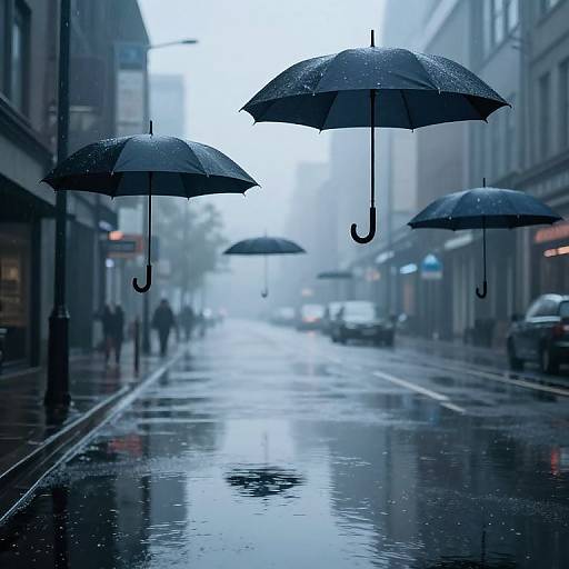 Serene Umbrella Canopy Over Flooded City