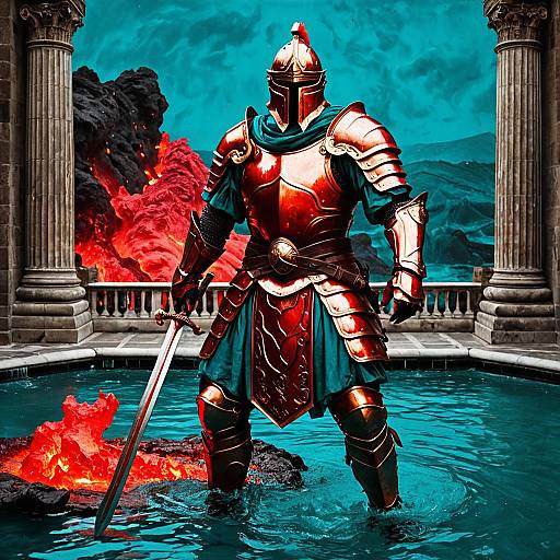 Crimson Lava Pool with Bronze Warrior