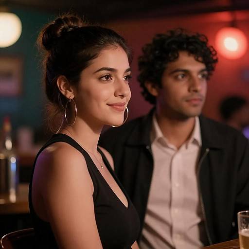 Couple in Dimly Lit Colorful Bar