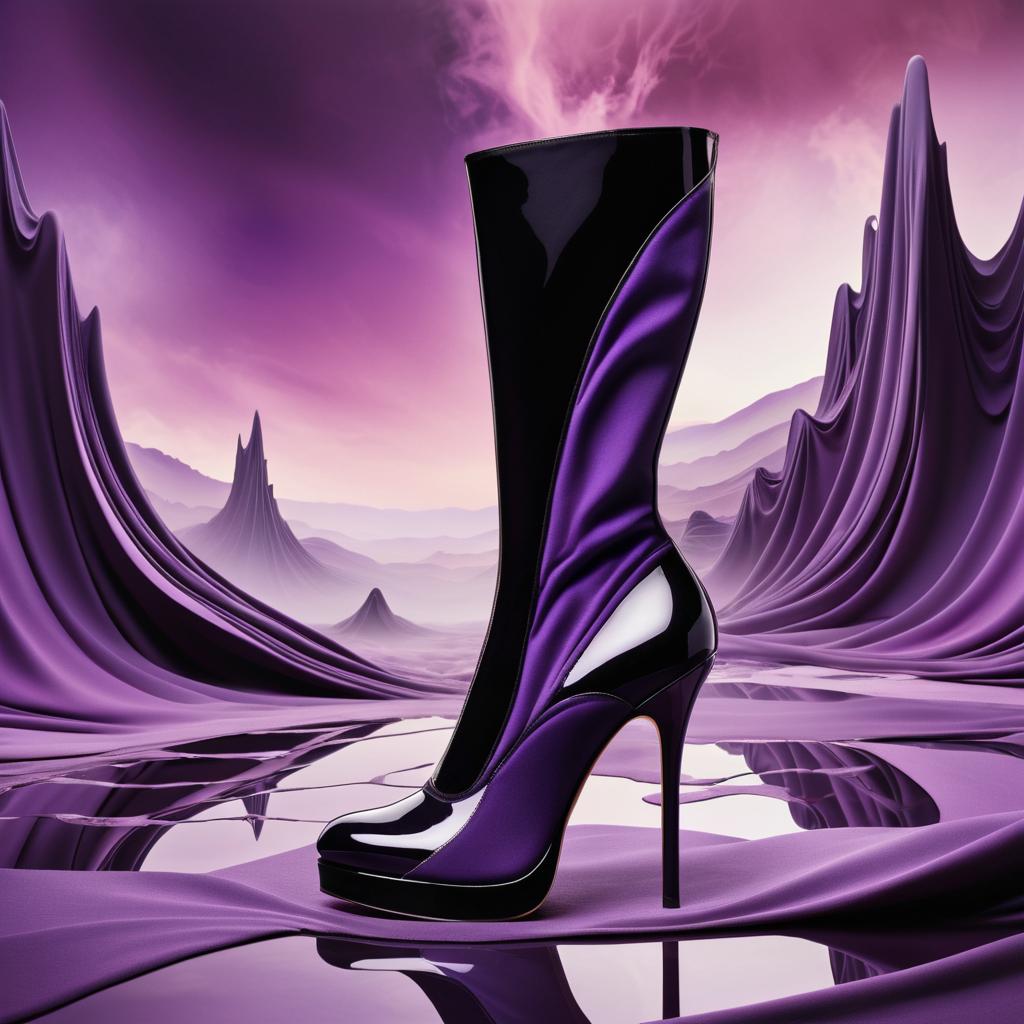 Surreal High Heel Boots in Dreamlike Landscape