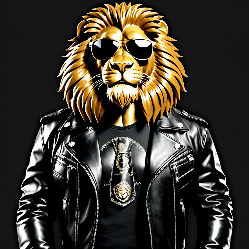 Cool Lion In Leather Jacket And Sunglasses