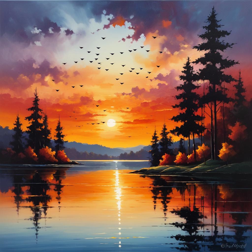 Serene Sunset Over a Tranquil Lake