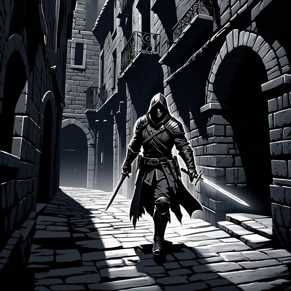 Noir Rogue in a Dark Alleyway