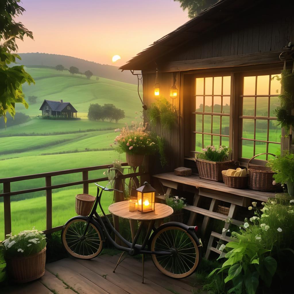 Magical Rustic Cottage Porch at Sunset