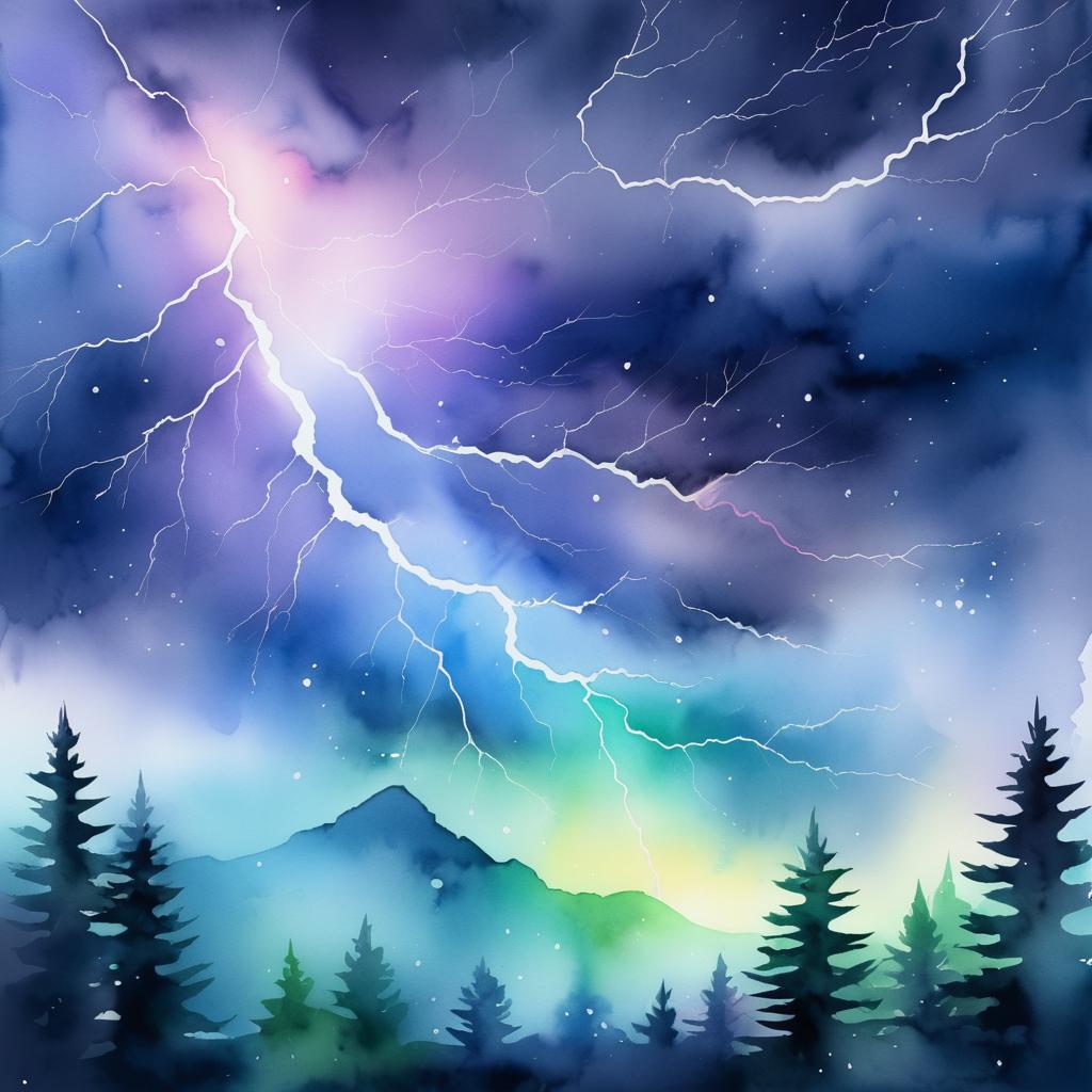 Dramatic Watercolor Lightning Storm Scene