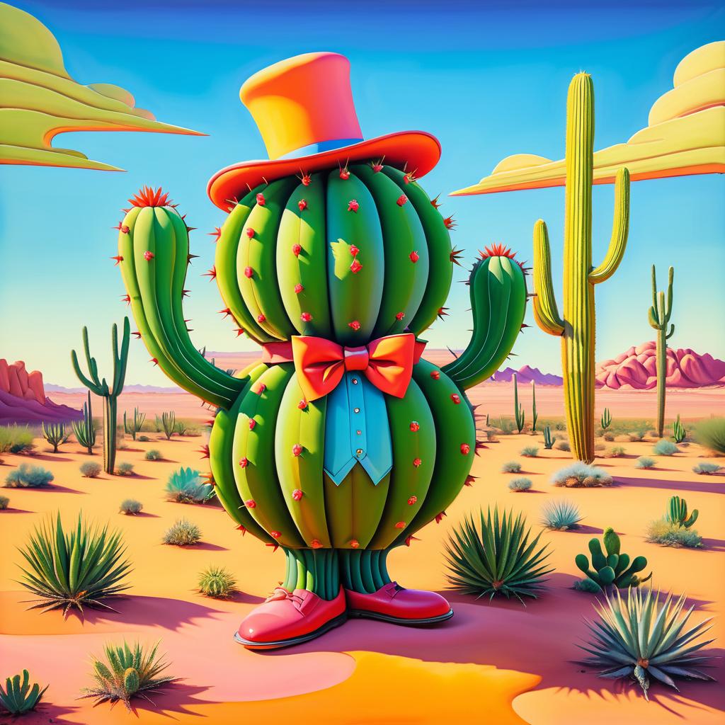 Humorous Surreal Cactus in Desert